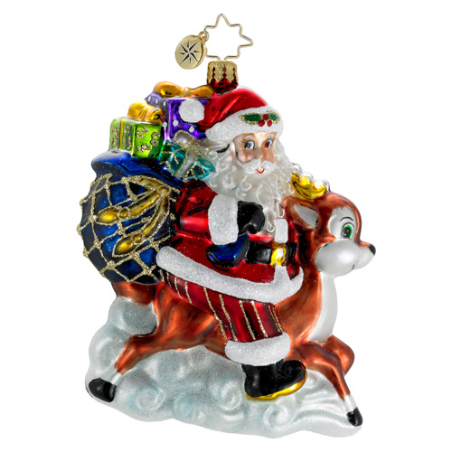 Ride Along Reindeer Santa  (retired) Radko Ornament