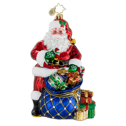 Twinkling Tote Santa  (retired) Radko Ornament